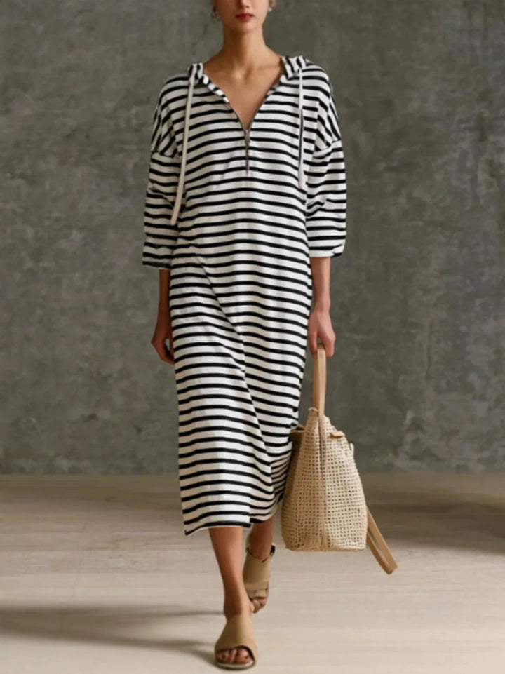 Adeline Striped Hooded Midi Dress
