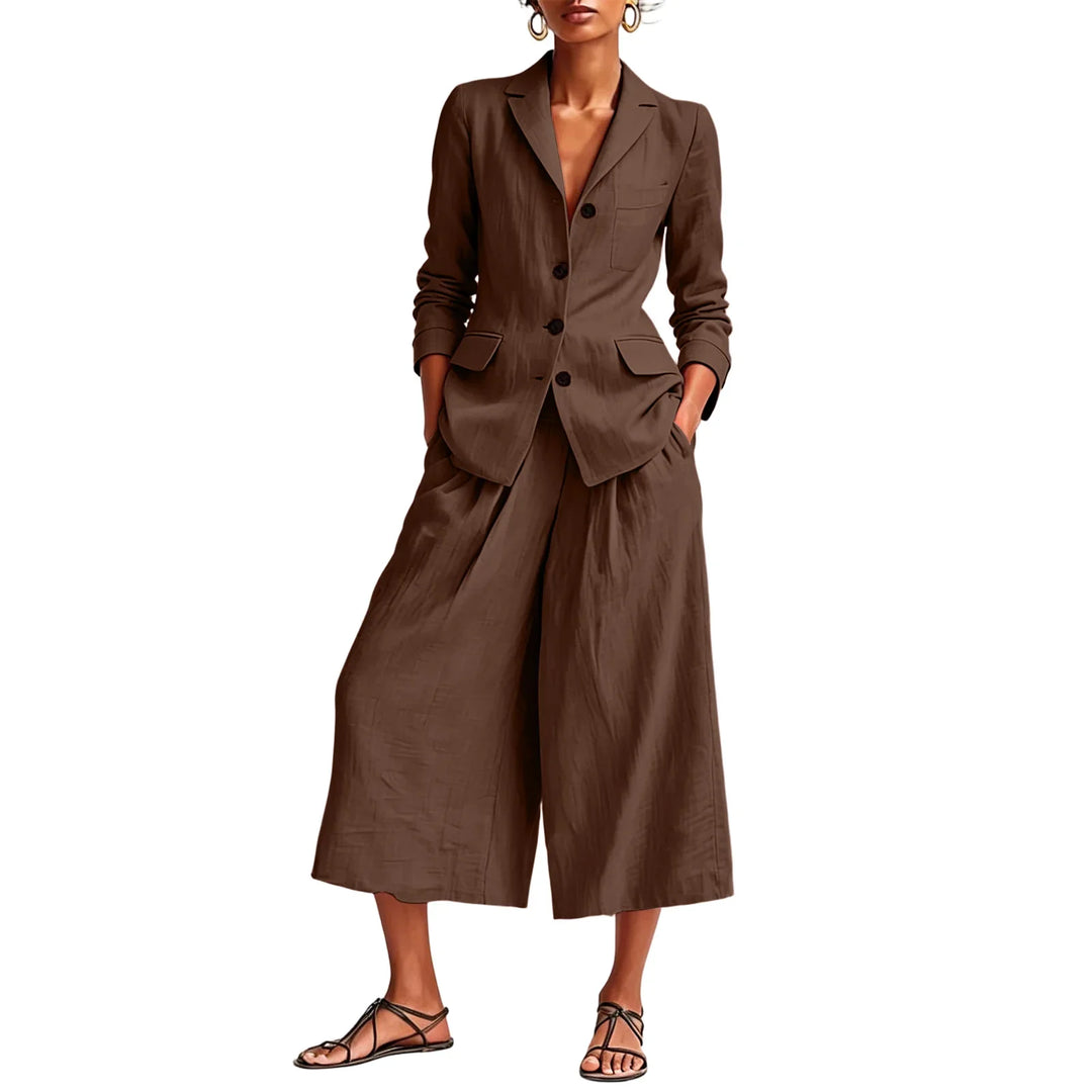 Danica Linen Blazer and Wide Leg Capri Set
