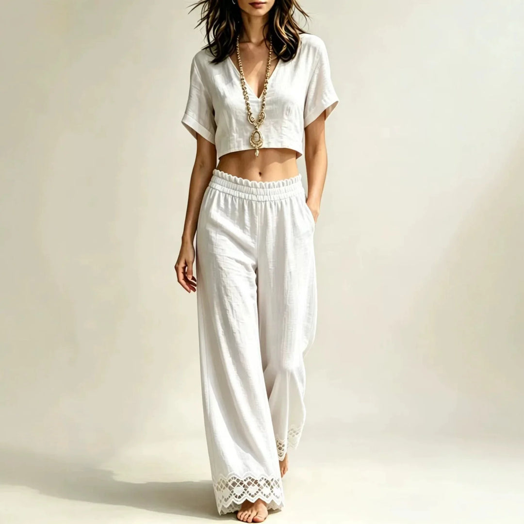 Bexley Cropped Top Lace Detail Pants Set