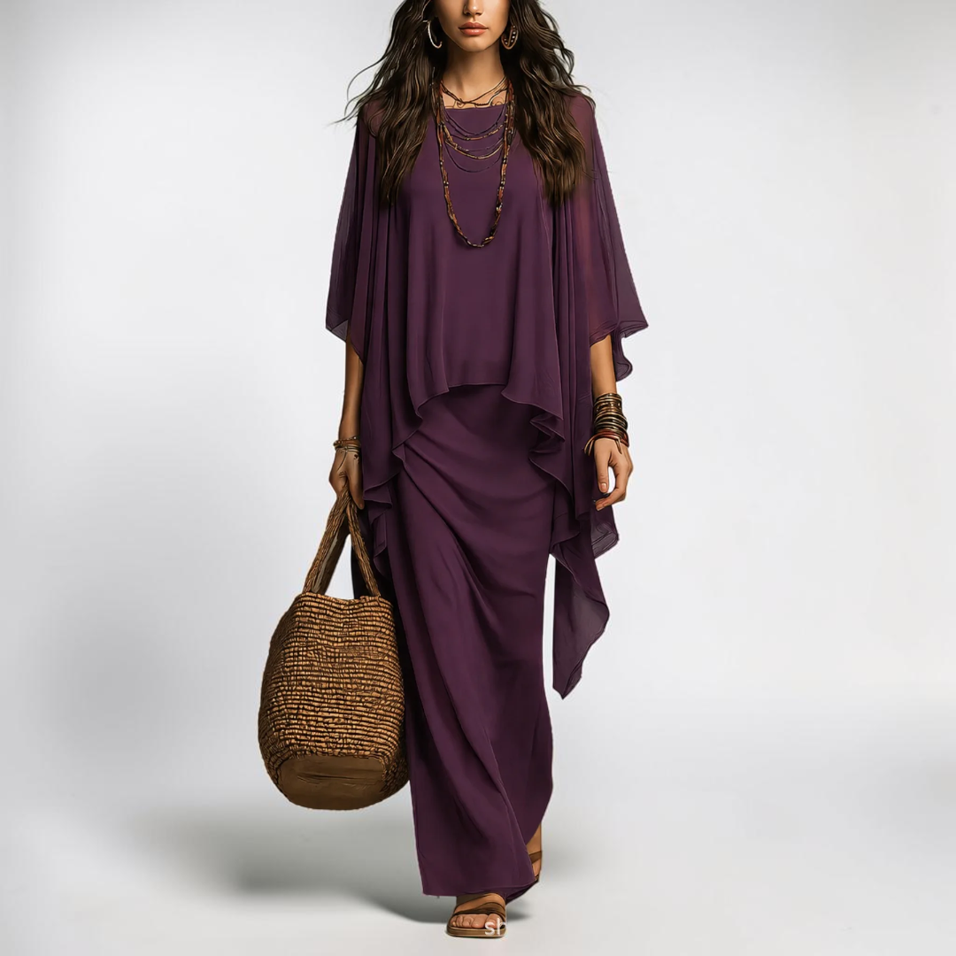 Odelia Chiffon Overlay Two-Piece Set