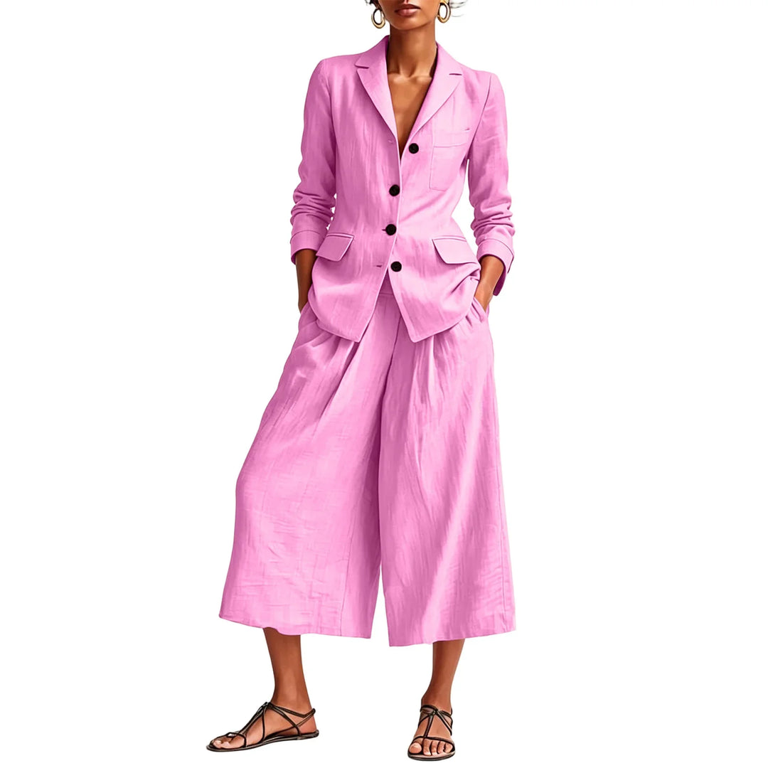 Danica Linen Blazer and Wide Leg Capri Set