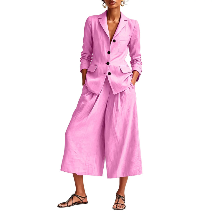 Danica Linen Blazer and Wide Leg Capri Set