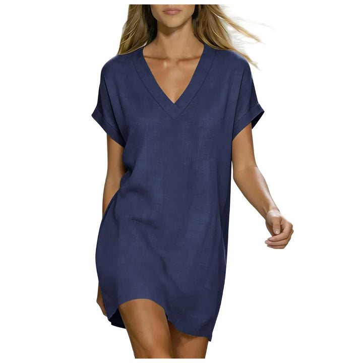 Lucia V Neck Linen Shirt Dress