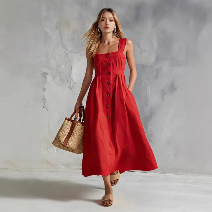 Zarela Linen Button Maxi Dress