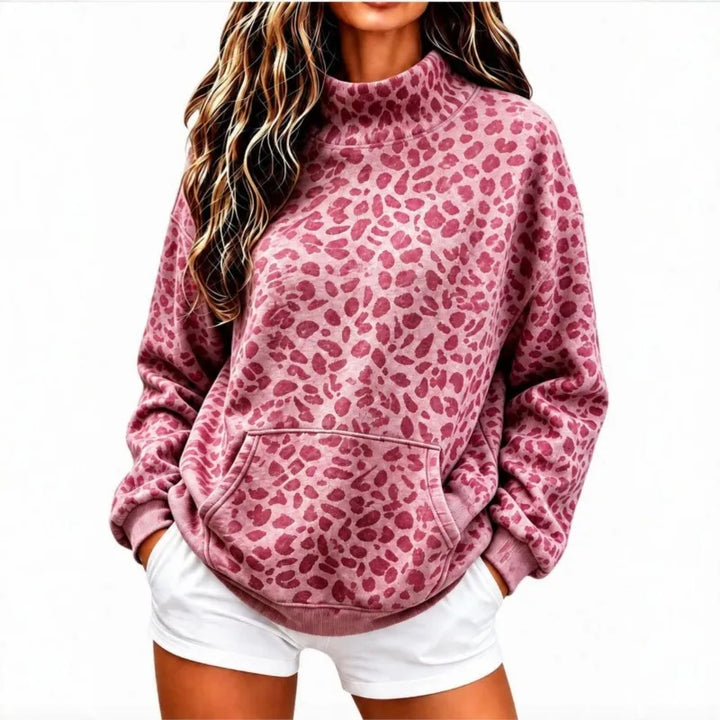 Zinnia Mock Neck Leopard Pullover