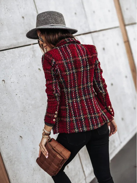 Estelle Double Breasted Plaid Blazer