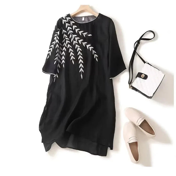 Evelyn Embroidered Linen Midi Dress