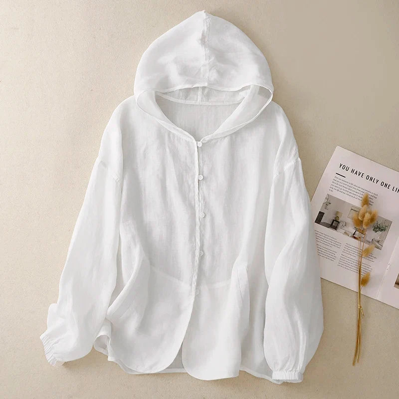 Natalia Hooded Linen Cardigan