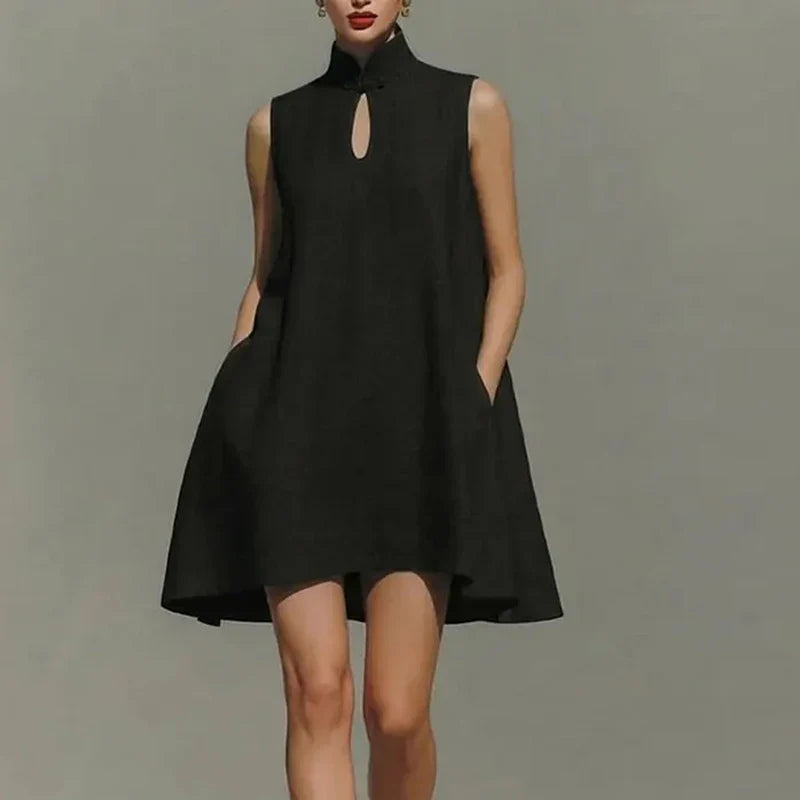 Evelina Pocket Detail High Neck Mini Dress