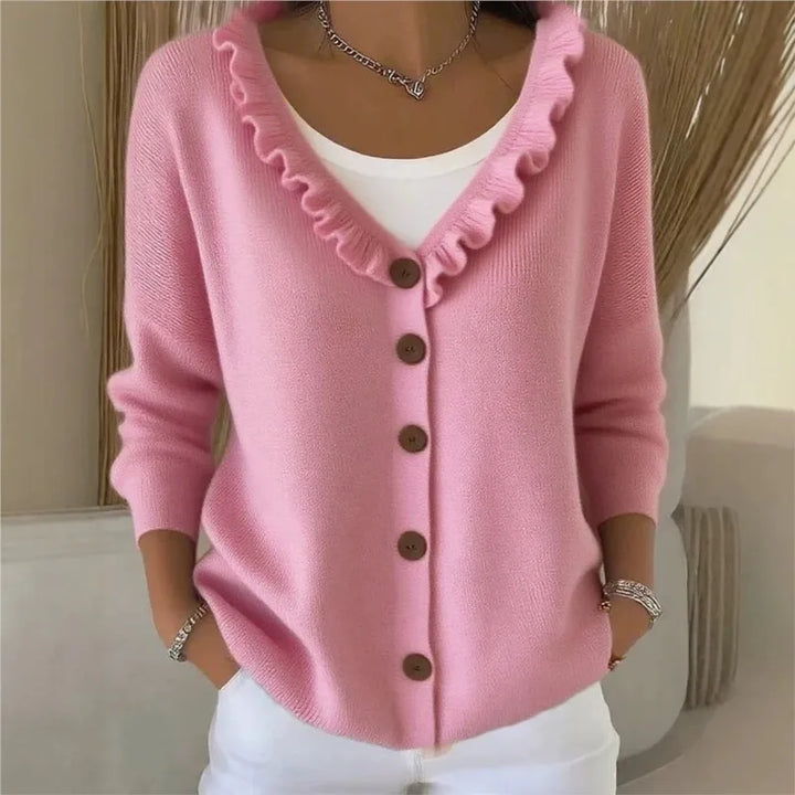 Colette Ruffle Neck Button Cardigan