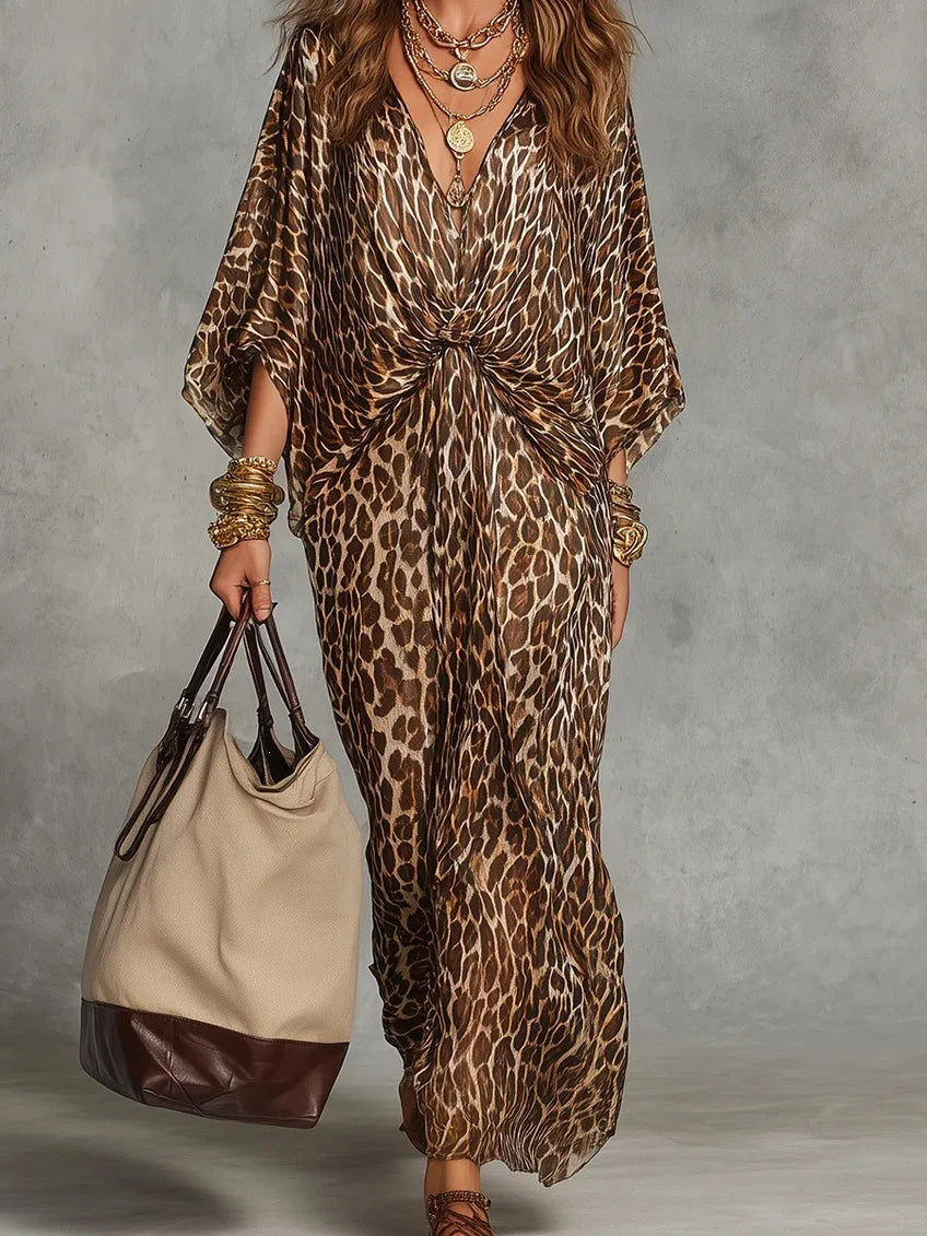 Zaria Leopard Print Wrap Maxi Dress