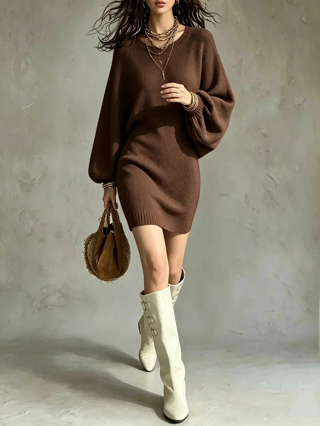Ella Ribbed Hem Sweater Dress