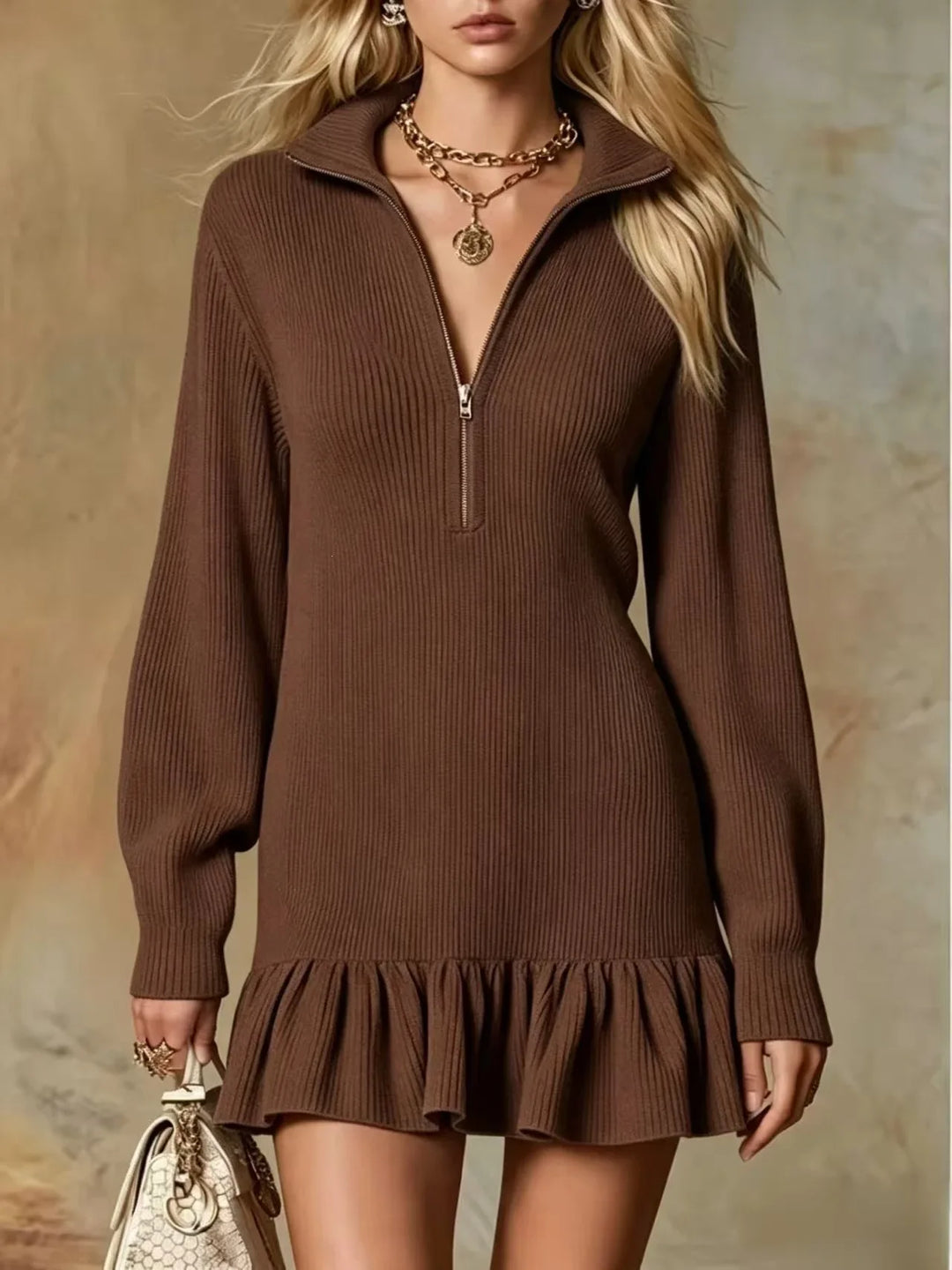 Julie Half Zip Knit Mini Dress
