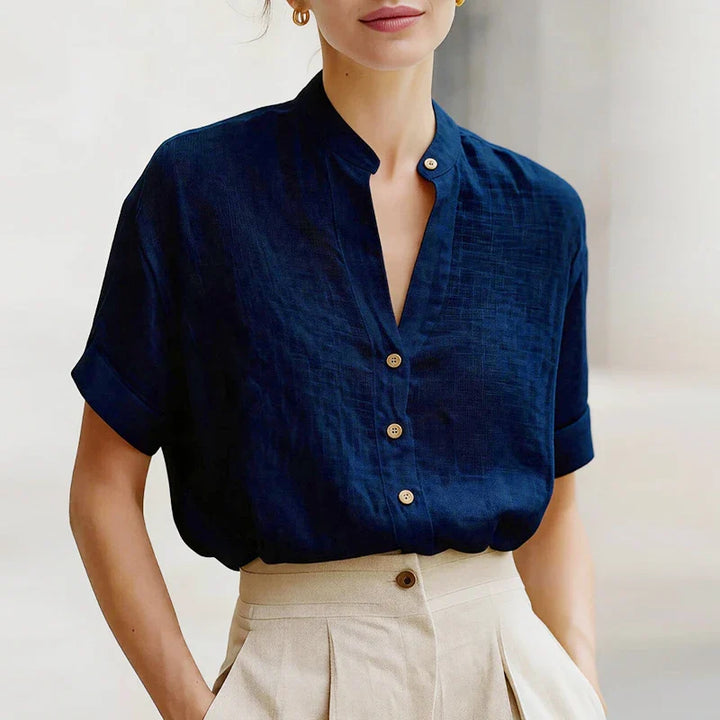 Elysia Button Front V Neck Blouse