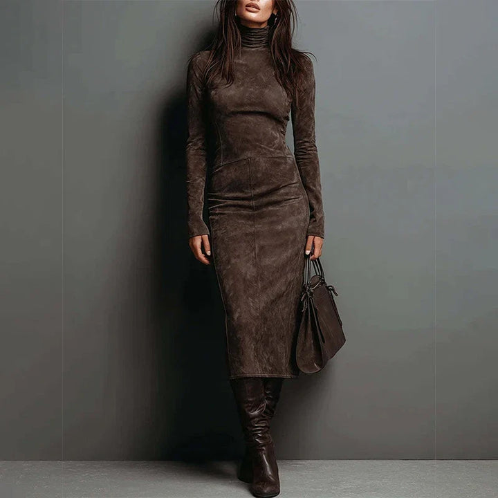 Sandra Suede Turtleneck Midi Dress