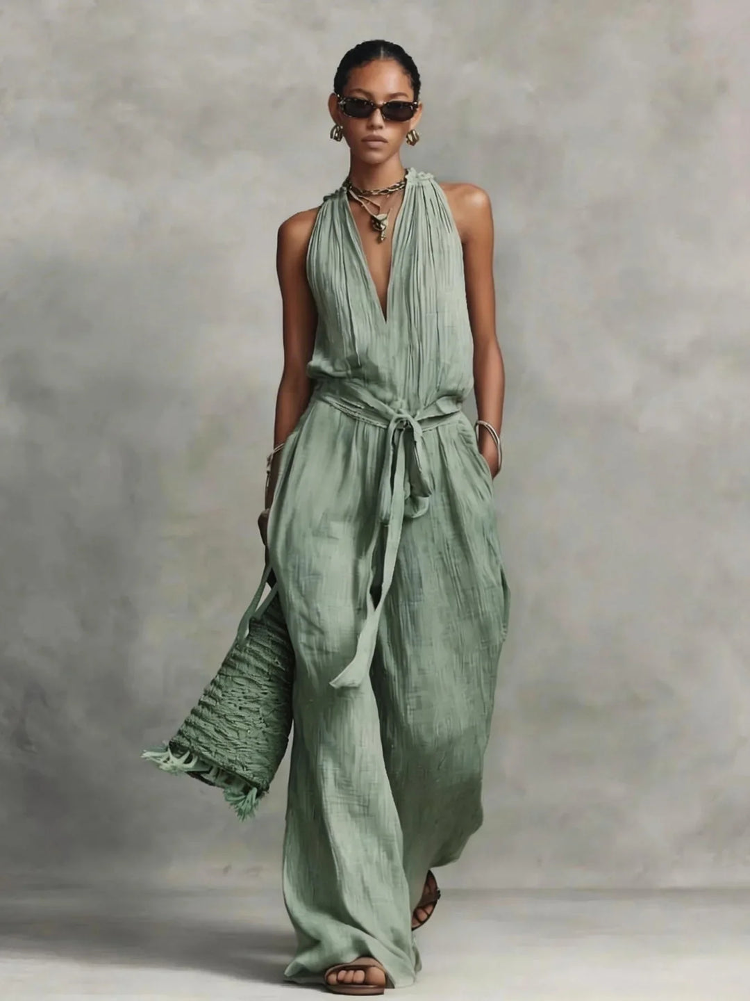 Ciana Front Tie Wide Leg Jumpsuit
