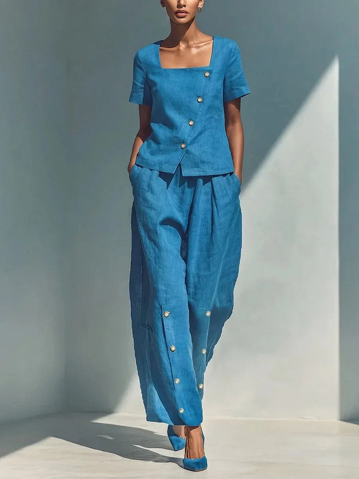 Delia Button Front Trouser Set