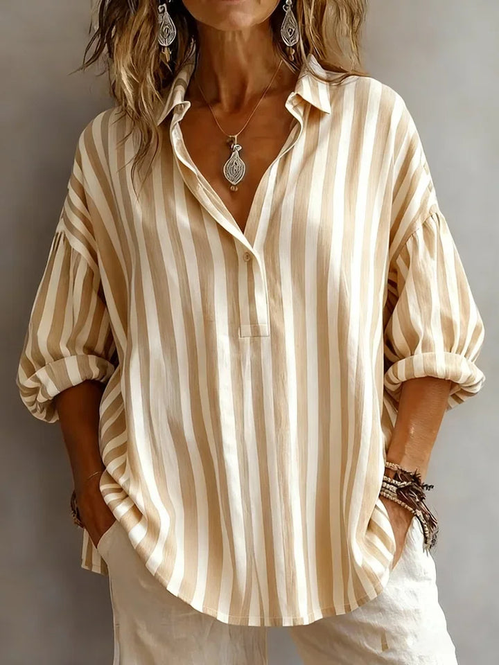 Reena Striped V Neck Blouse