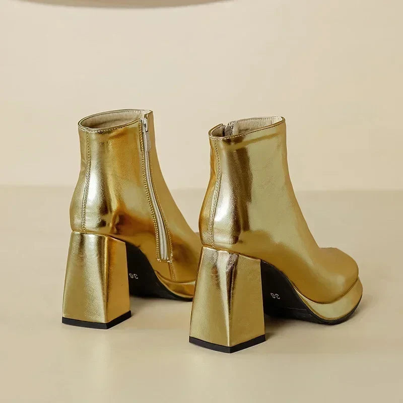 Elara Metallic Platform Ankle Boots