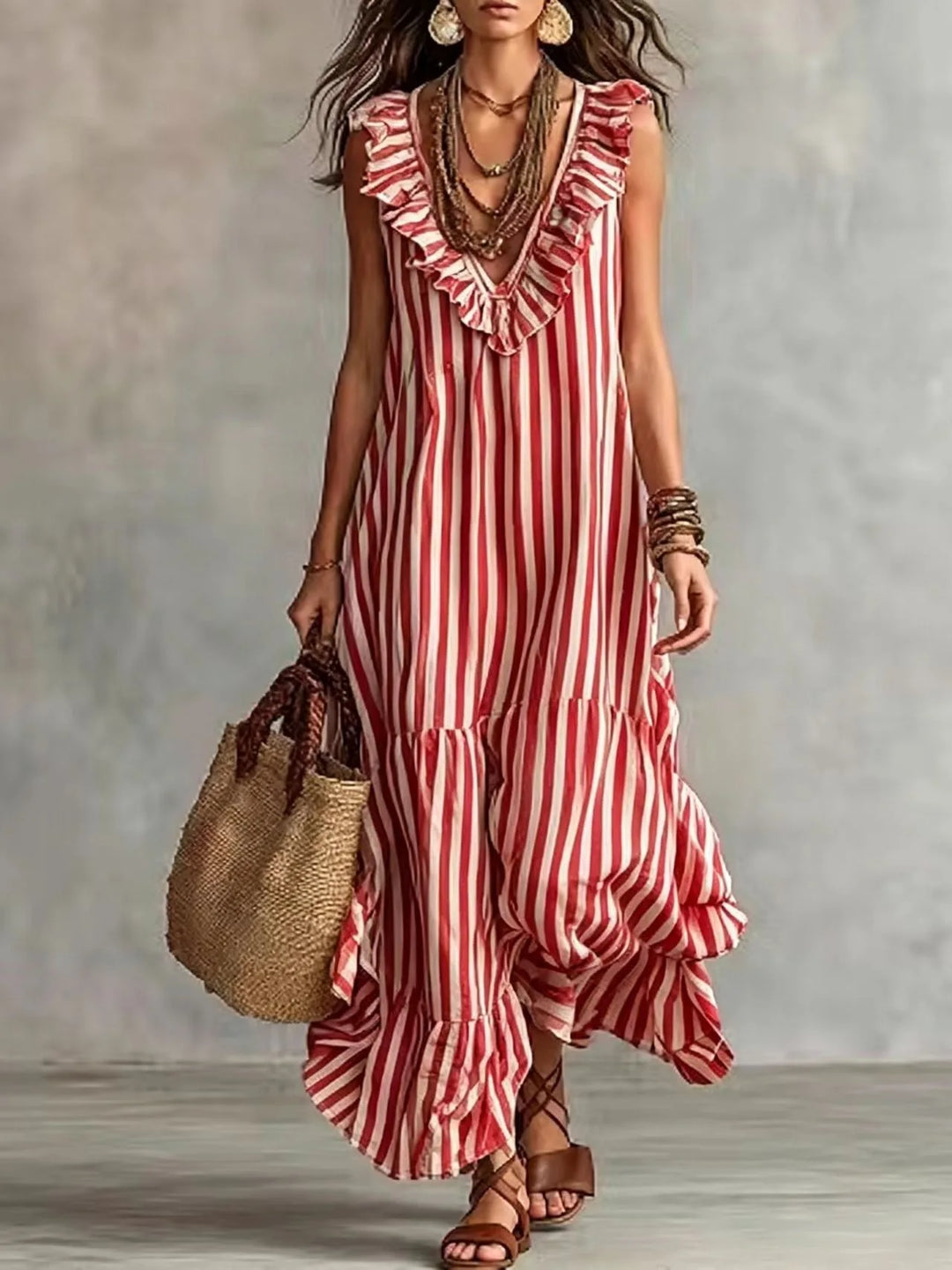 Opaline Ruffle Striped Maxi Dress