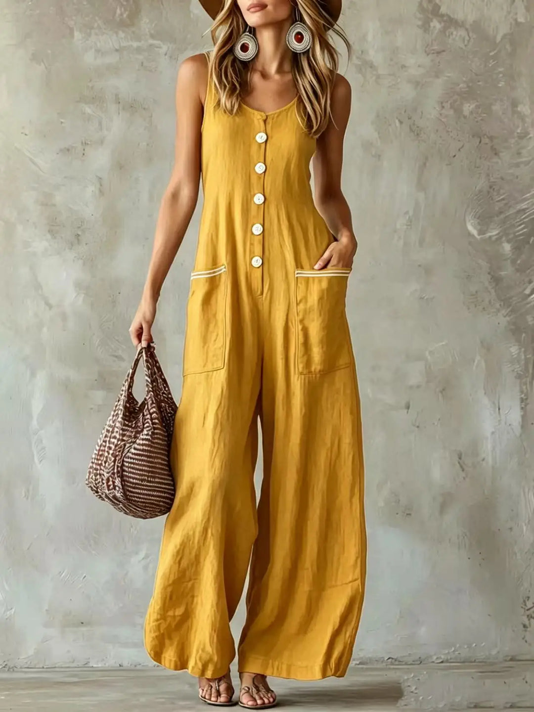 Claudia Button Front Wide Leg Jumpsuit