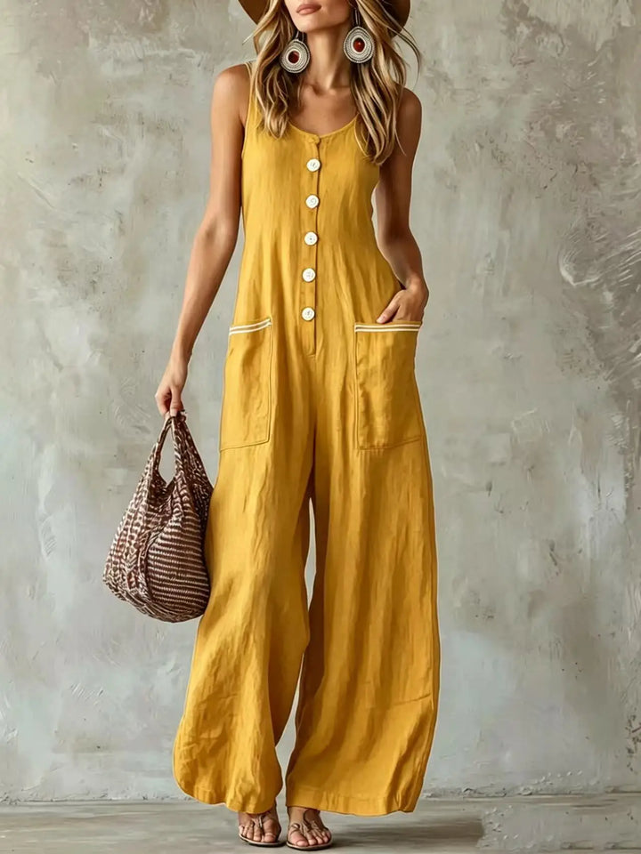 Claudia Button Front Wide Leg Jumpsuit