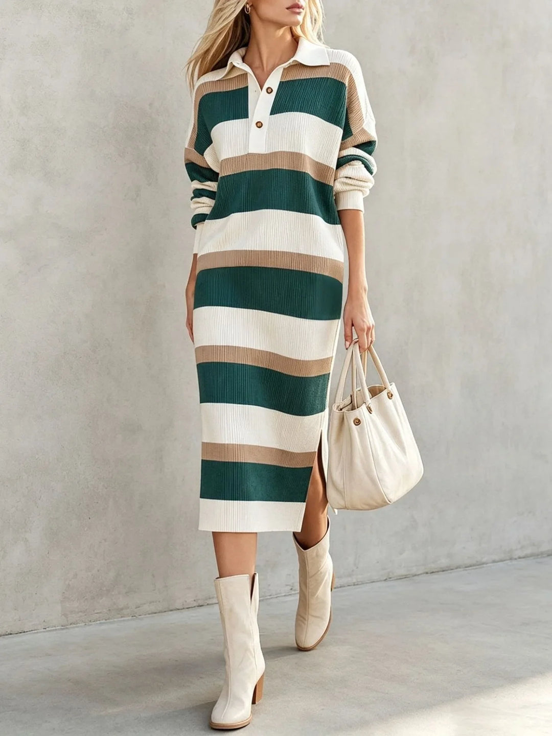 Olivia Striped Polo Midi Dress