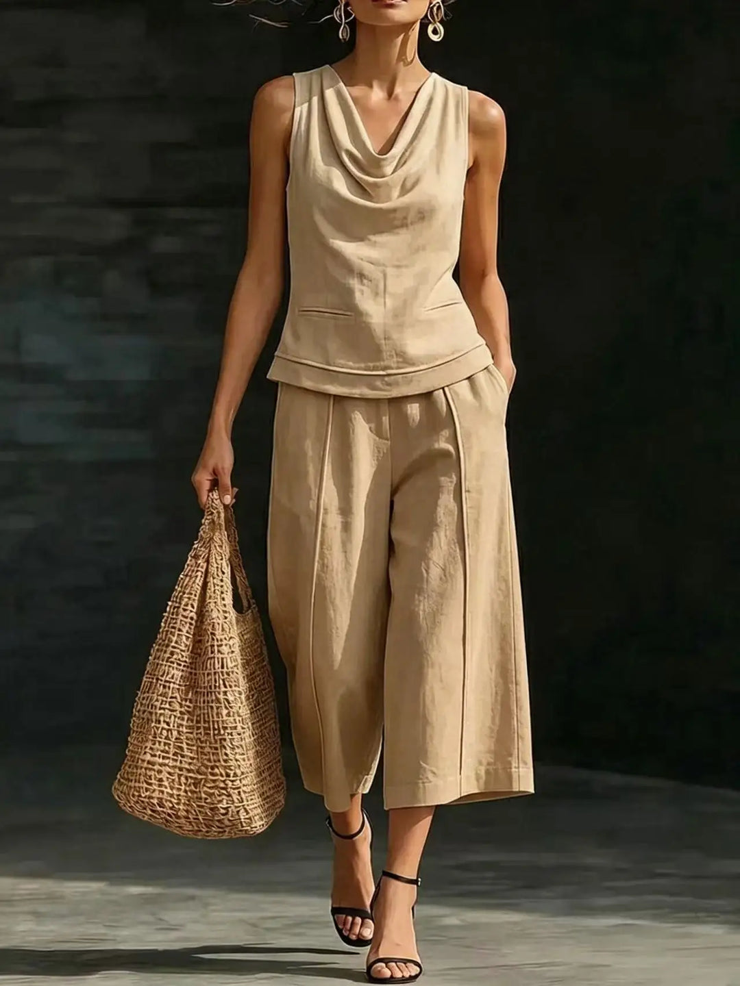 Loriana Relaxed Cowl Neck Trouser Set