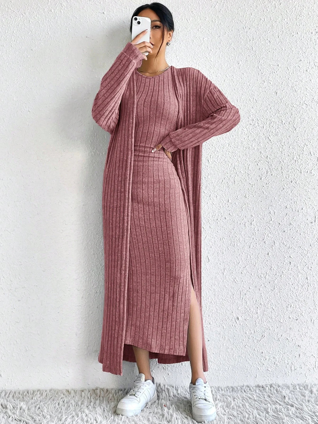 Sabrielle Ribbed Sheath Dress Set