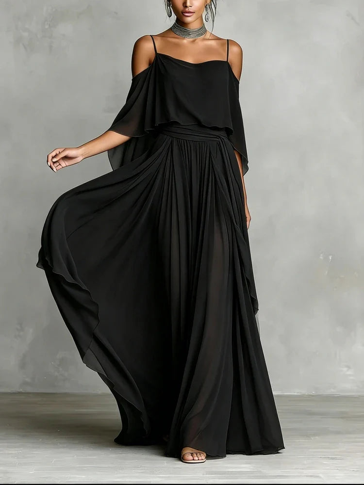 Freya Off Shoulder Chiffon Wedding Guest Maxi Dress