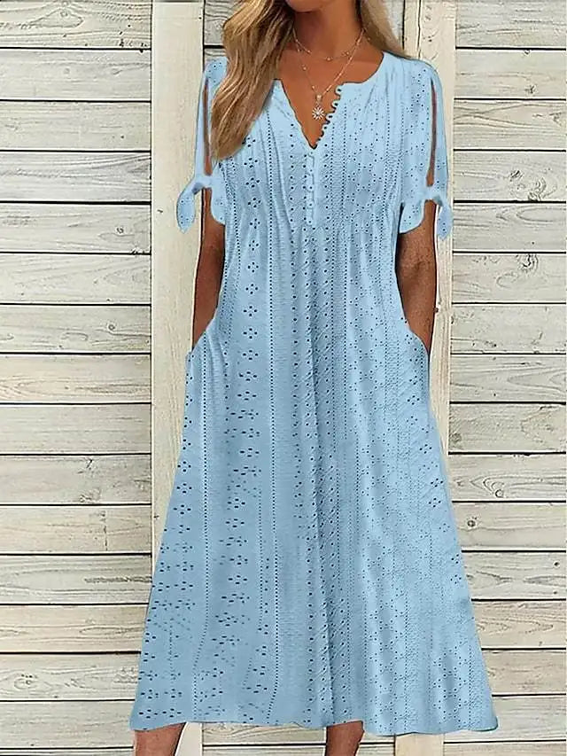 Jessalyn V Neck Eyelet Midi Dress