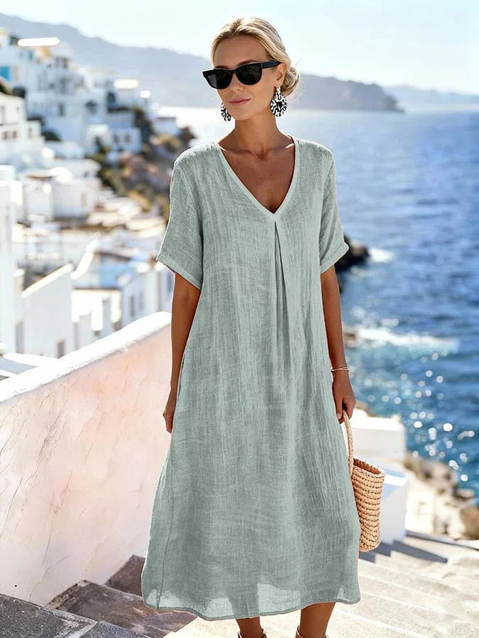 Fiora Relaxed V Neck Summer Midi Dress