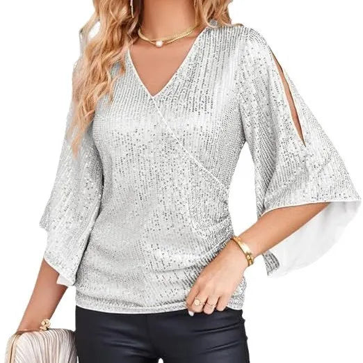 Marcelline Sequin Wrap Blouse