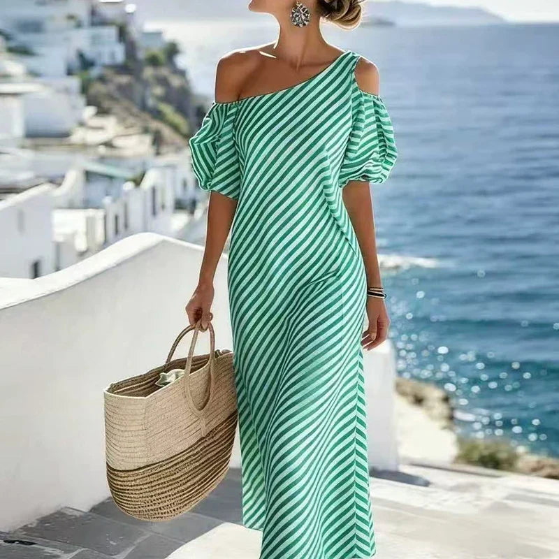 Lara Bohemian Striped One Shoulder Maxi Dress