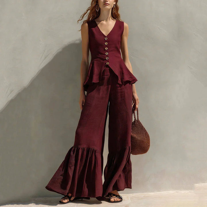 Nora Ruffle Trim Wide Leg Pants Set