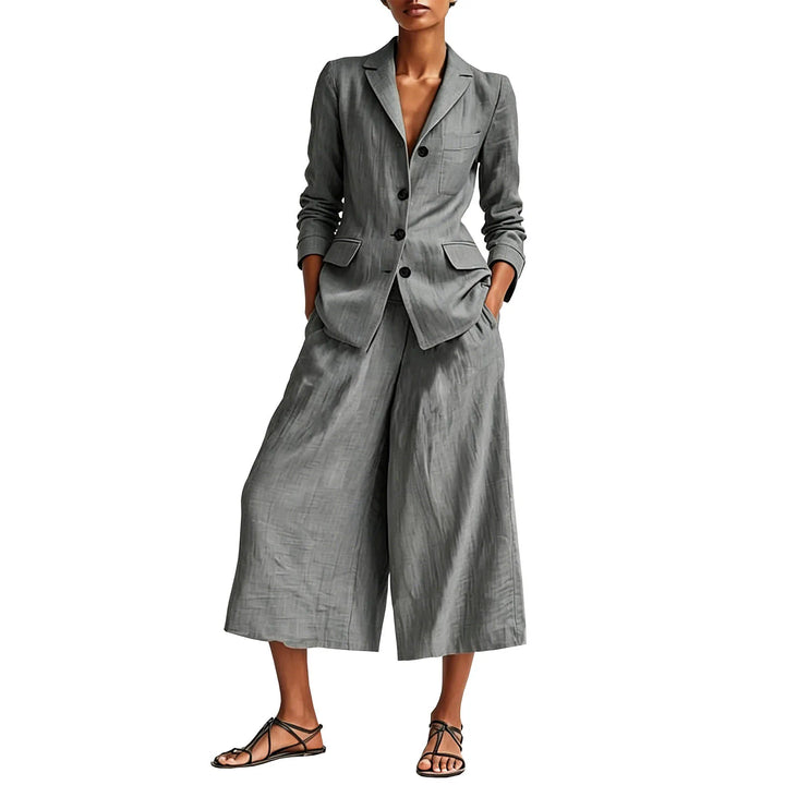 Danica Linen Blazer and Wide Leg Capri Set