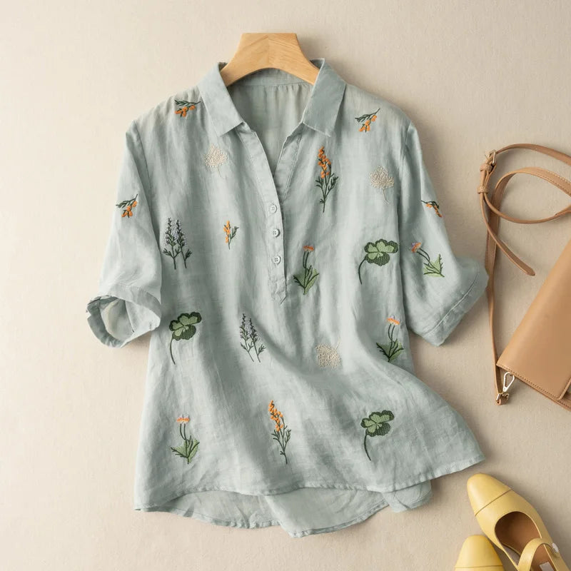 Hallie Embroidered Linen Blouse