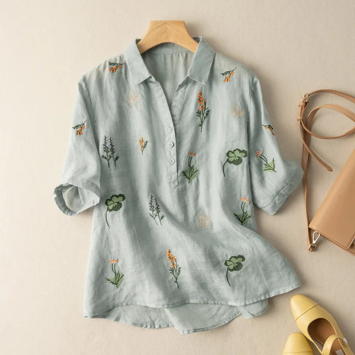Hallie Embroidered Linen Blouse