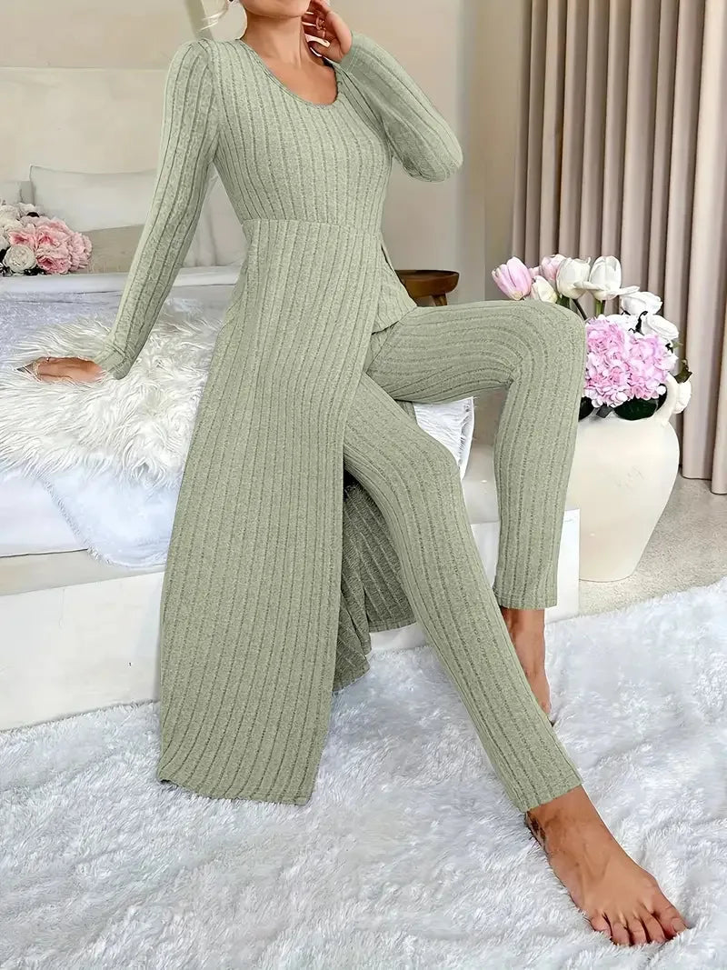 Celandine Ribbed Lounge Two Piece Set