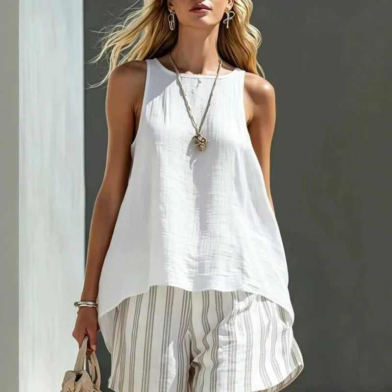 Zaria Sleeveless Tank And Striped Shorts Set