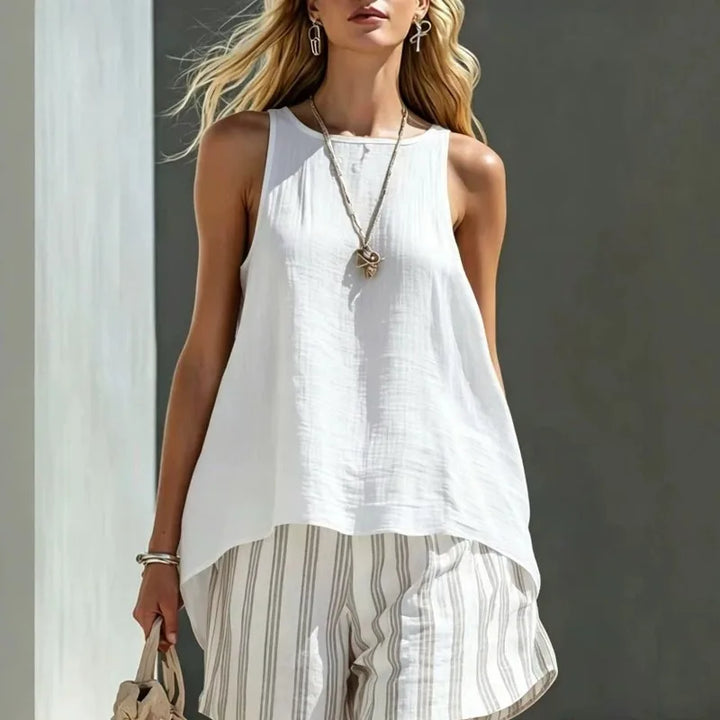 Zaria Sleeveless Tank And Striped Shorts Set