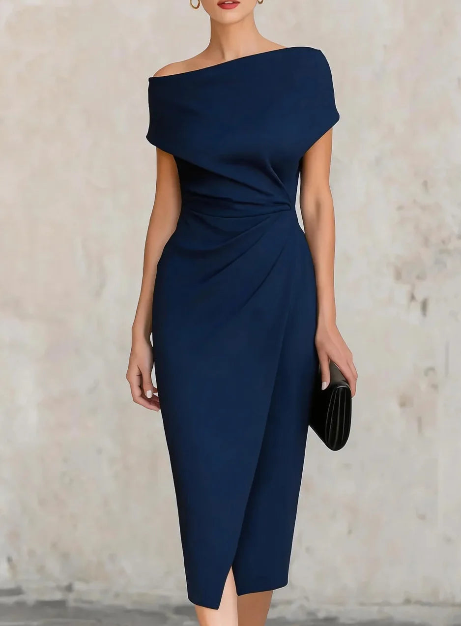 Shelby Pleated Slit Midi Dress