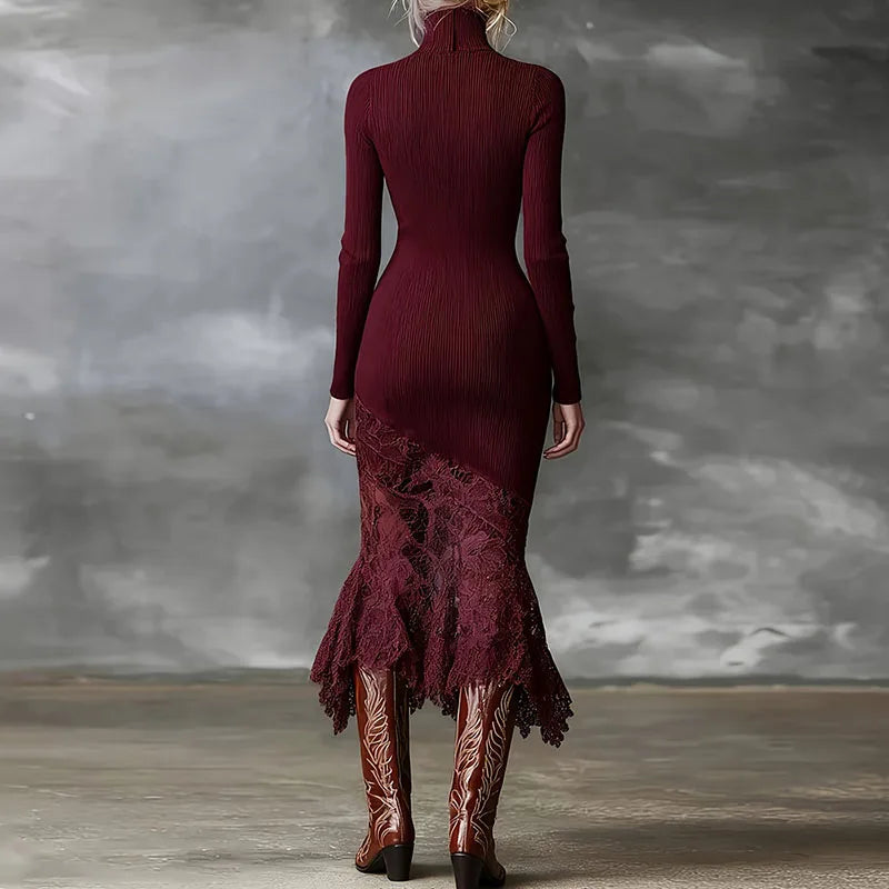 Novari Ribbed Turtleneck Dress