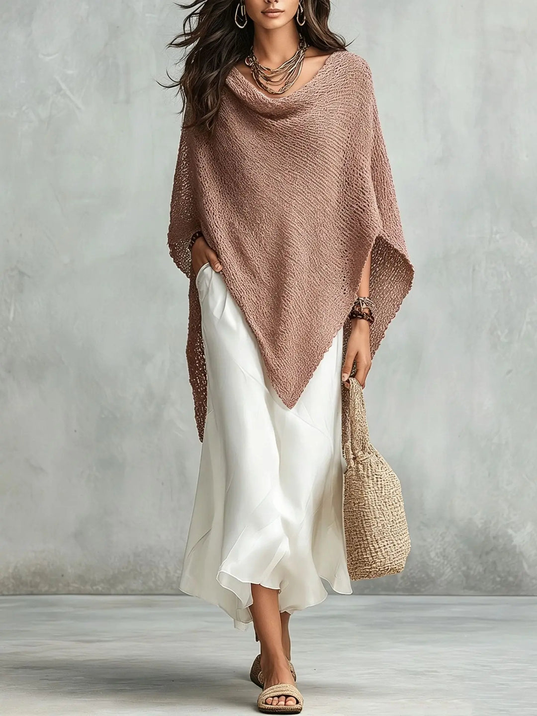 Yasmin Knit Poncho Maxi Dress Set