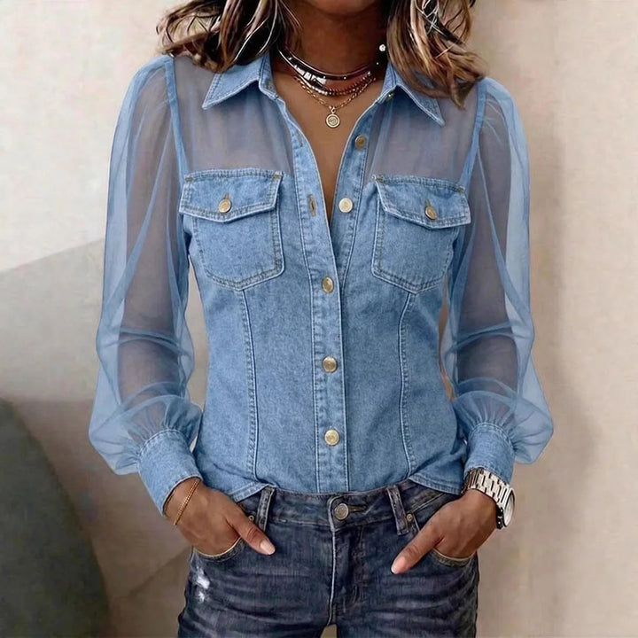 Blaire Sheer Sleeve Denim Blouse
