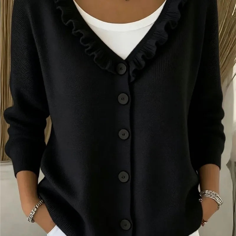 Colette Ruffle Neck Button Cardigan