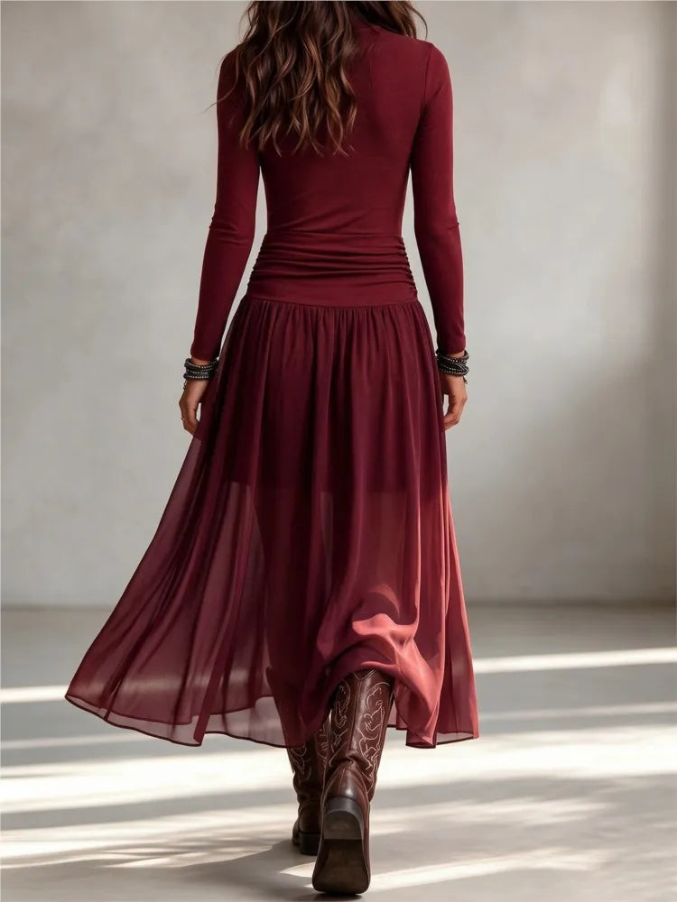Manon Ruched Mock Neck Dress