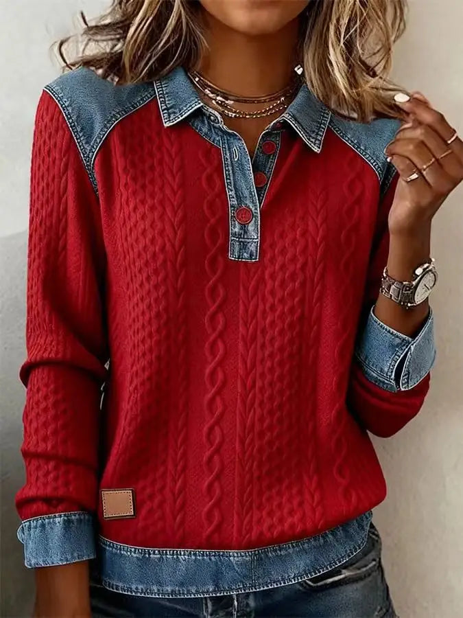 Helena Denim Trim Blouse