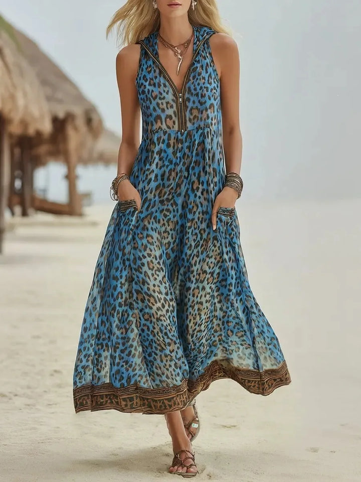 Adelina Flowy Leopard Maxi Dress