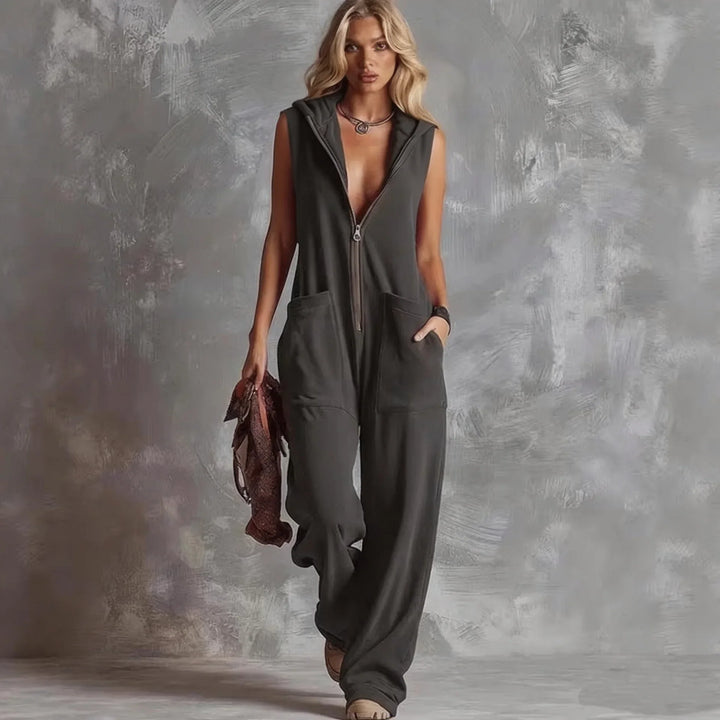 Soleil V Neck Hooded Jumpsuit